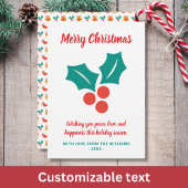Holly Custom Text Rood Wit Groen Vrolijk Kerstfees Feestdagenkaart