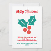 Holly Custom Text Rood Wit Groen Vrolijk Kerstfees Feestdagenkaart (Voorkant)