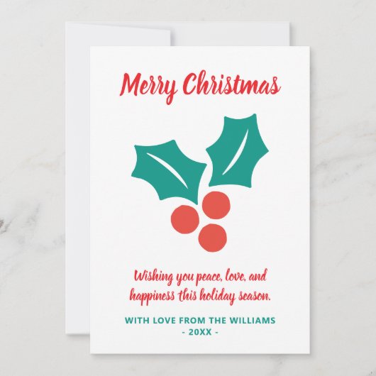 Holly Custom Text Rood Wit Groen Vrolijk Kerstfees Feestdagenkaart (Voorkant)