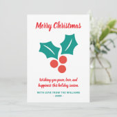 Holly Custom Text Rood Wit Groen Vrolijk Kerstfees Feestdagenkaart (Staand voorkant)