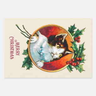 Holly Cute Cat Christmas Inpakpapier Vel