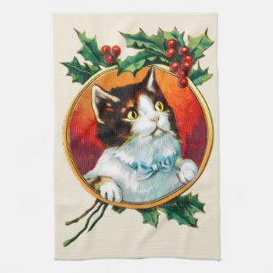 Holly Cute Cat Christmas Theedoek