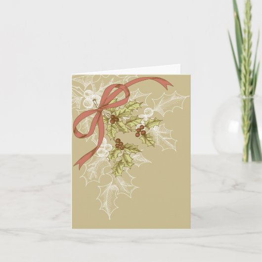 Holly Day Sketch Holly Berries and Leaves Feestdagen Kaart (Voorkant)