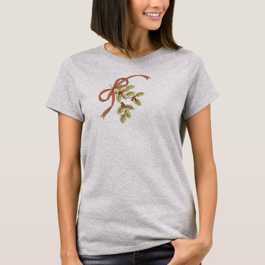 Holly Day Sketch Holly Berries and Leaves T-shirt (Voorkant)