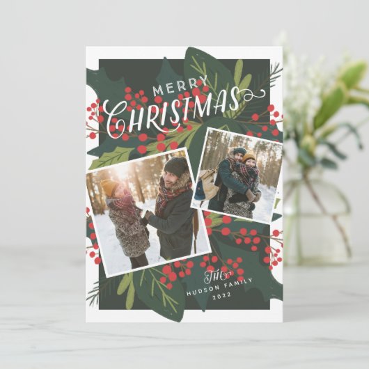 Holly Days | Fantastisch gevierd kerstfeest 2 Foto Feestdagenkaart (Staand voorkant)