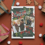 Holly Days | Fantastisch gevierd kerstfeest 2 Foto Feestdagenkaart<br><div class="desc">Deze moderne en feestelijke 2-fotokaart is voorzien van felle en kleurrijke winterbessen, heiligen, sprigs en bladeren, met een flinke moderne typografie. Zeker om een opvallende en stijlvolle verklaring te maken dit vakantieseizoen! Dit ontwerp maakt deel uit van een moedig en feestelijk collectie. Het originele handgetekende kunstwerk wordt geïllustreerd door onze...</div>