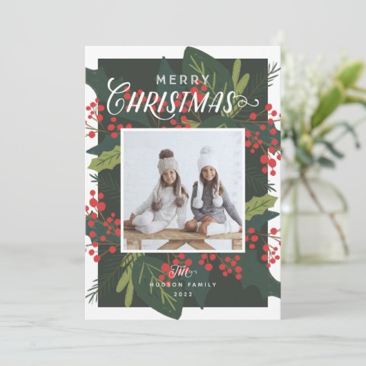 Holly Days | Kerstafoto Merry Feestdagenkaart (Staand voorkant)