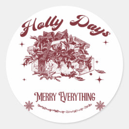 Holly Days Vintage Christmas Ronde Sticker