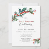 Holly en Berries Evergreens 80ste verjaardagsfeest Kaart (Voorkant)
