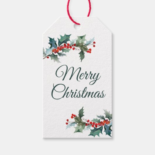 Holly en Berries Kerst Cadeaulabel (Voorkant)