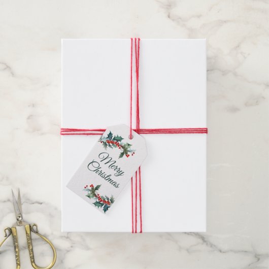 Holly en Berries Kerst Cadeaulabel (Met Touw)