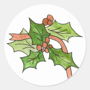 Holly en Berries Kerstmis Ronde Sticker
