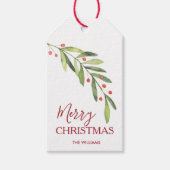 Holly en Berries Kraft Merry Kerstmis Cadeaulabel (Voorkant)