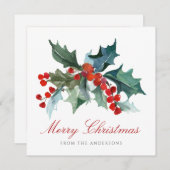 Holly en Berries met familienaam Kerstmis Feestdagenkaart (Voorkant / Achterkant)