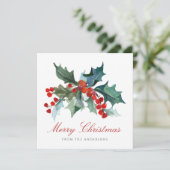 Holly en Berries met familienaam Kerstmis Feestdagenkaart (Staand voorkant)