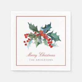 Holly en Berries met familienaam Kerstmis Servet
