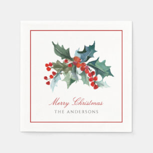 Holly en Berries met familienaam Kerstmis Servet