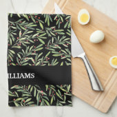 Holly en Berries op Black Holiday Kerstmis Theedoek (Quarter Fold)