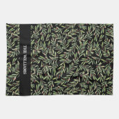 Holly en Berries op Black Holiday Kerstmis Theedoek (Horizontaal)