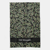 Holly en Berries op Black Holiday Kerstmis Theedoek (Verticaal)