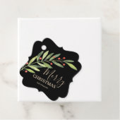 Holly en Berries op Black Merry-kerstbeugel Bedankjes Labels (In situ)