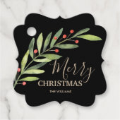 Holly en Berries op Black Merry-kerstbeugel Bedankjes Labels (Voorkant)