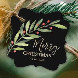 Holly en Berries op Black Merry-kerstbeugel Bedankjes Labels