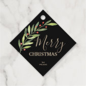 Holly en Berries op Black Merry Kerstplein Bedankjes Labels (Voorkant)