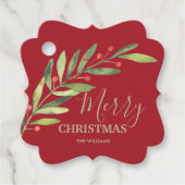 Holly en Berries op Red Merry-kerstbeugel Bedankjes Labels (Voorkant)