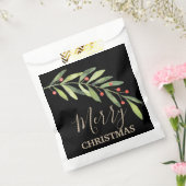 Holly en Berries op zwarte kerst Bedankzakje (Gezegeld)