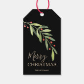 Holly en Berries op zwarte kerst Cadeaulabel (Voorkant)