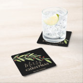 Holly en Berries op zwarte kerst Kartonnen Onderzetters (Insitu)
