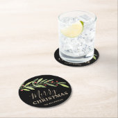 Holly en Berries op zwarte kerst Ronde Kartonnen Onderzetter (Insitu)