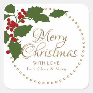 Holly en Berry kerst van en naar Vierkante Sticker