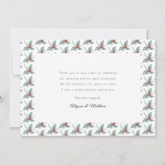 Holly en bessen | Baubles trouwfoto Dank u Bedankkaart (Achterkant)