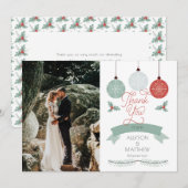 Holly en bessen | Baubles trouwfoto Dank u Bedankkaart (Voorkant / Achterkant)