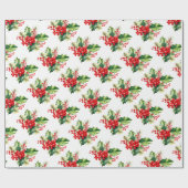 Holly en bessen Christmas Wrapping Paper Cadeaupapier (Vlak)