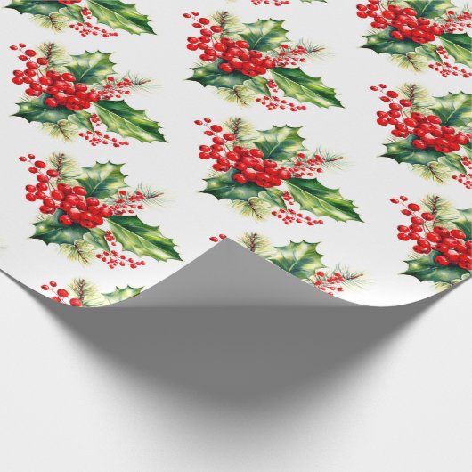 Holly en bessen Christmas Wrapping Paper Cadeaupapier (Hoek)