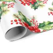 Holly en bessen Christmas Wrapping Paper Cadeaupapier (Rol Hoek)