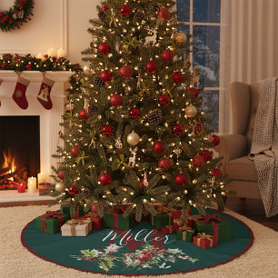 Holly en bessen gepersonaliseerde geborstelde poly kerstboom rok