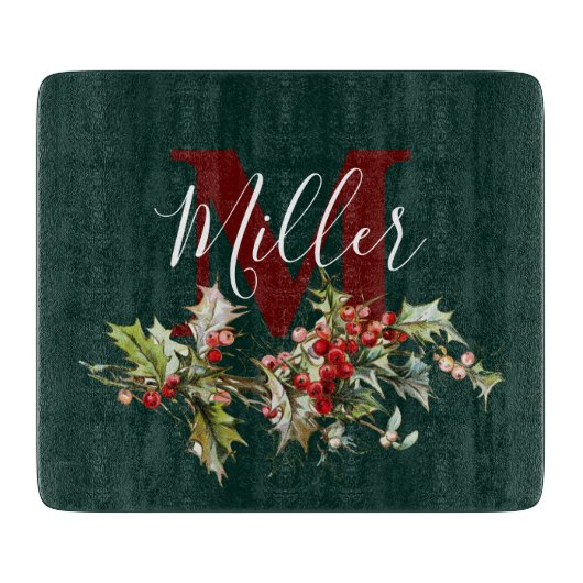 Holly en bessen gepersonaliseerde snijplank (Voorkant)