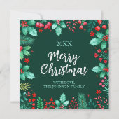 Holly en bessen handgeschilderde Waterverf Feestdagenkaart (Voorkant)