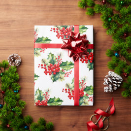 Holly en Bessen Kerst Inpakpapier