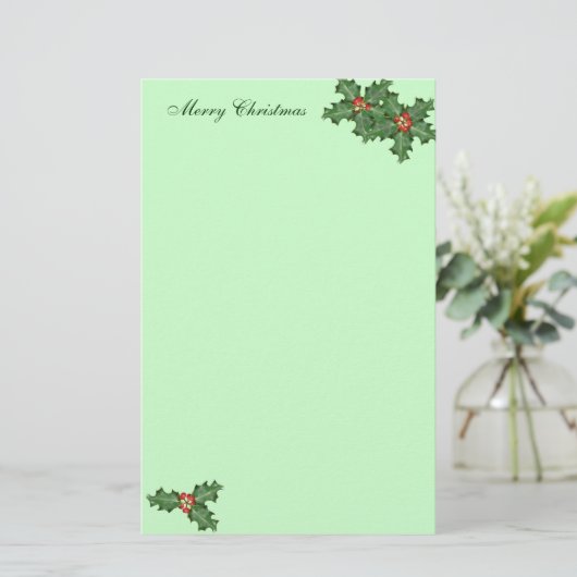 Holly en bessen, Kerst Schrijfpapier Briefpapier (Staand voorkant)