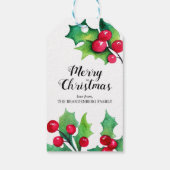 Holly en bessen kerst Waterverf Cadeaulabel (Achterkant)