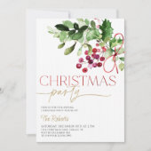 Holly en bessen Kerstfeest uitnodiging (Voorkant)