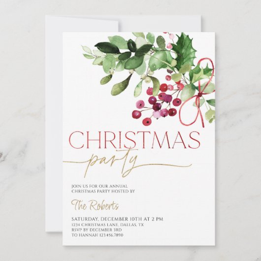 Holly en bessen Kerstfeest uitnodiging (Voorkant)