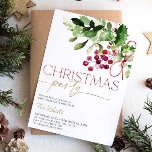 Holly en bessen Kerstfeest uitnodiging