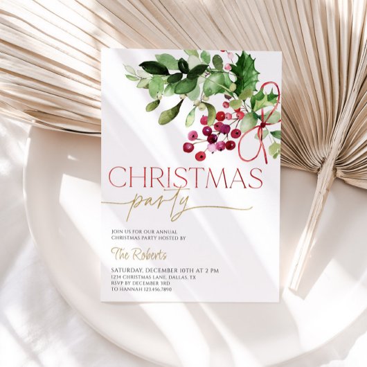 Holly en bessen Kerstfeest uitnodiging