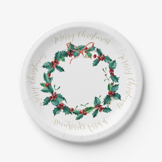 Holly en bessen Kerstkrans Papieren Bordje (Voorkant)